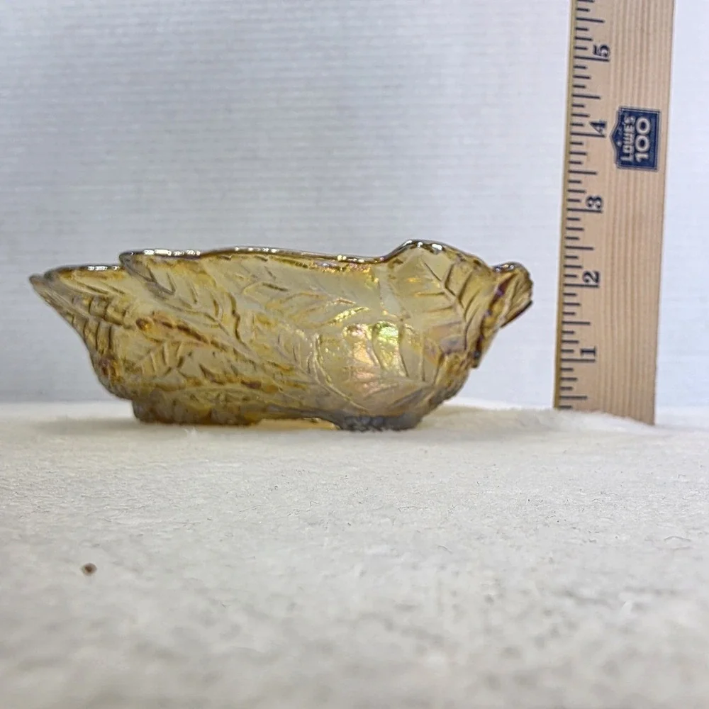 Vintage Indiana Carnival‎ Glass Loganberry Leaf Amber Marigold Candy Dish Gift